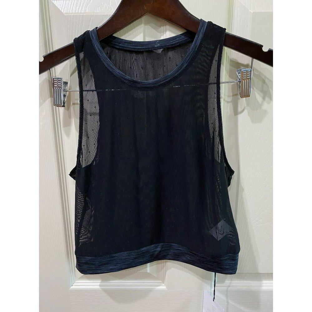 NWT ZYIA Active Women's Calm Luxe High Neck Mesh Tank Top Polka Dot Black Sz Lar - Picture 7 of 10